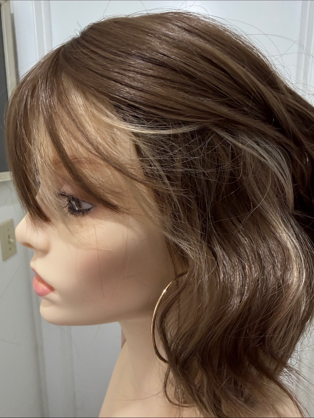 HAIR, 12” Wavy Bob with Bangs, Brown Blonde Highlights